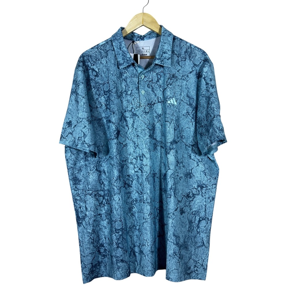 NWT Adidas Sun Energy Polo Marble Print Golf Shirt Blue Performance Size XL